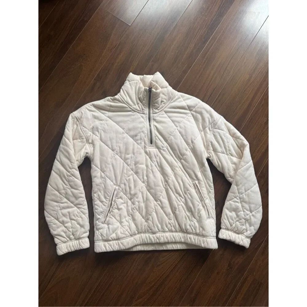 Abercrombie XS CREAM QUILTED QUARTER ZIP SWEATSHIRT